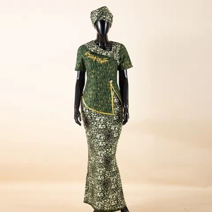 Ensemble jupe et robe d'été en coton grande taille pour femmes africaines, avec manches courtes, coupe ajustée et foulard 2526056 - Product Image 6