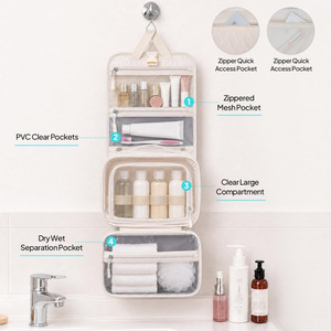 Bolsa de Aseo Colgante Desmontable con Diseño de Diamantes Acolchados, Transparente, Visible, Impermeable - Product Image 3