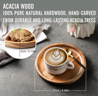 Plateau de service rond en bois d'acacia personnalisé en gros 2025, petit plateau en bois d'acacia pour le café, le petit-déjeuner, le pain