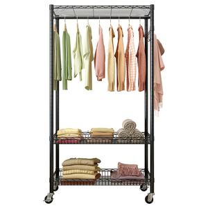 Étagère noire multifonctionnelle pour vêtements roulants Étagère métallique réglable <span class=keywords><strong>à</strong></span> <span class=keywords><strong>3</strong></span> niveaux Étagère métallique mobile pour vêtements avec roues - Product Image 2