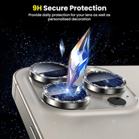 Protection d'objectif d'appareil photo en verre trempé 9H en métal brillant compatible avec les coques pour iPhone 13 14 15 16 Pro Max