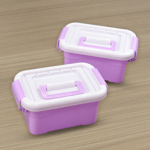 Plastic <b>Storage</b> <b>Box</b> Rectangle 16x10x7.5 Cm Purple Base White Lid Covered Portable Organizer For Toys Sundries Food - Product Image 2