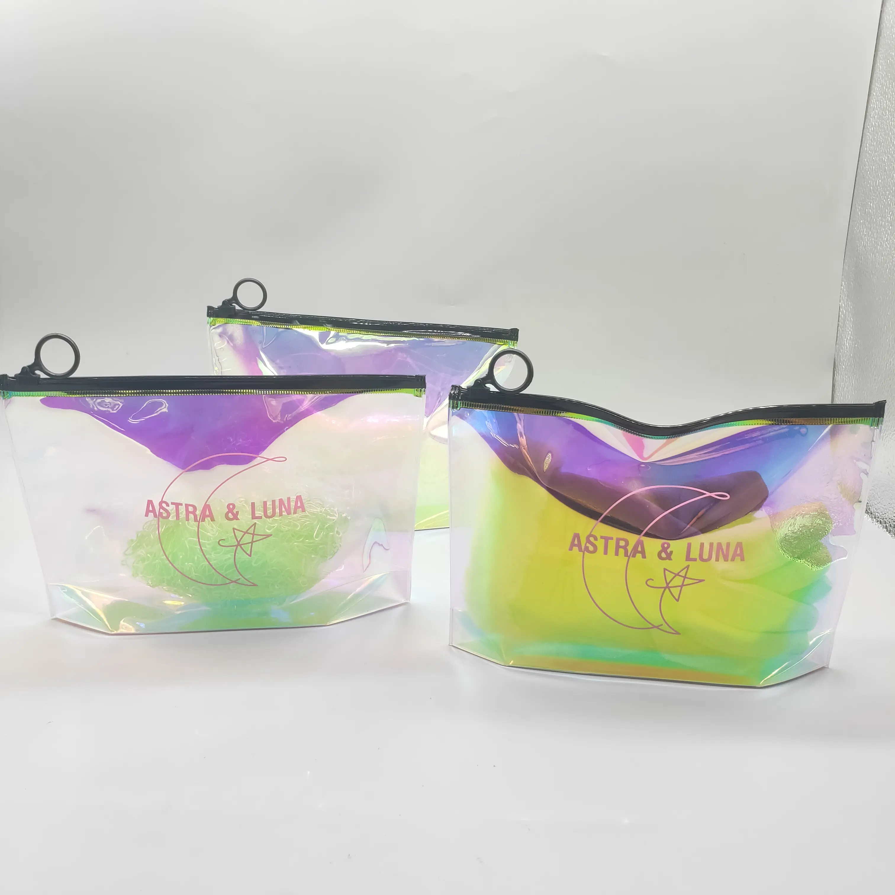 Al por mayor de PVC holográfico de maquillaje de viaje bolsa transparente bolsas de cosméticos