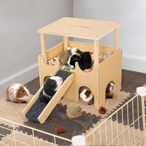 Wooden Pet Nest Double Layer Platform With <b>Slide</b> For Hamster Guinea Pig Indoor Use - Product Image 1