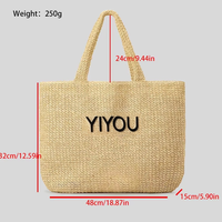 Sac fourre-tout de luxe en paille tressée couleur unie pour femme, sac de plage d'été en raphia écologique avec fermeture éclair, logo personnalisé OEM