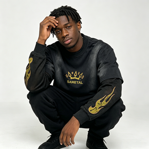 <span class=keywords><strong>เสื้อ</strong></span>ยืดโอเวอร์ไซส์ผ้าฝ้ายหนานุ่มสั่งทำพิเศษ พิมพ์ลายสกรีน แขนยาวสองชั้น ตัดเย็บแบบครอป ขาดๆ แบบดิสเทรส สำหรับผู้ชาย - Product Image 3