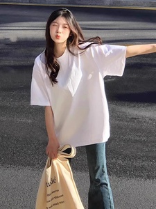 T-shirt da donna oversize in cotone 100% bianco, girocollo, tinta unita, a maniche corte, casual, estiva, nuova collezione - Product Image 5