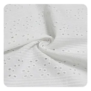 Good Quality 100% Cotton Stripes And Tripetal Flowers Pattern Eyelet Fabric Cotton Embroidery For Garment