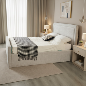 Cama Doble Tapizada Soft Style <span class=keywords><strong>160x200</strong></span> con Base <span class=keywords><strong>de</strong></span> Láminas, Estructura <span class=keywords><strong>de</strong></span> Madera Moderna, Color Beige, con Espacio <span class=keywords><strong>de</strong></span> Almacenamiento - Product Image 2