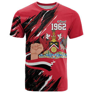 Camiseta con mapa nacional de <span class=keywords><strong>Trinidad</strong></span> y Tobago con ibis escarlata y escudo de armas sobre un tema de estrella roja y blanca, 31 de agosto de 1962 - Product Image 3