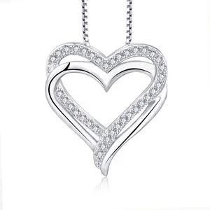 Collar de plata de ley 925 con colgante de doble corazón para mujer, joyería de corazón, colgante clásico, 2023