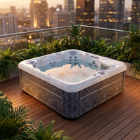 Bain à remous compact pour 6 personnes, baignoire à remous en acrylique, spa portable avec jets de massage et éclairage LED pour l'extérieur