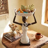 Sculpture en résine style rotin pour femmes africaines, ornement demi-corps et plateau de rangement, décoration d'intérieur, vente en gros