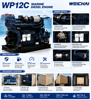 Moteur diesel marin Weichai WP12C 350HP 400HP 450HP 500HP 550HP 6 cylindres pour propulsion de bateaux lourds, pêche, transport de marchandises, remorqueurs