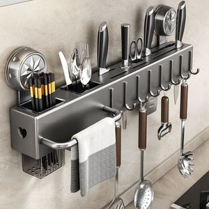 Support mural multifonctionnel en métal pour couteaux et baguettes, sans perçage, avec rangement intégré – Vente en gros usine - Product Image 1