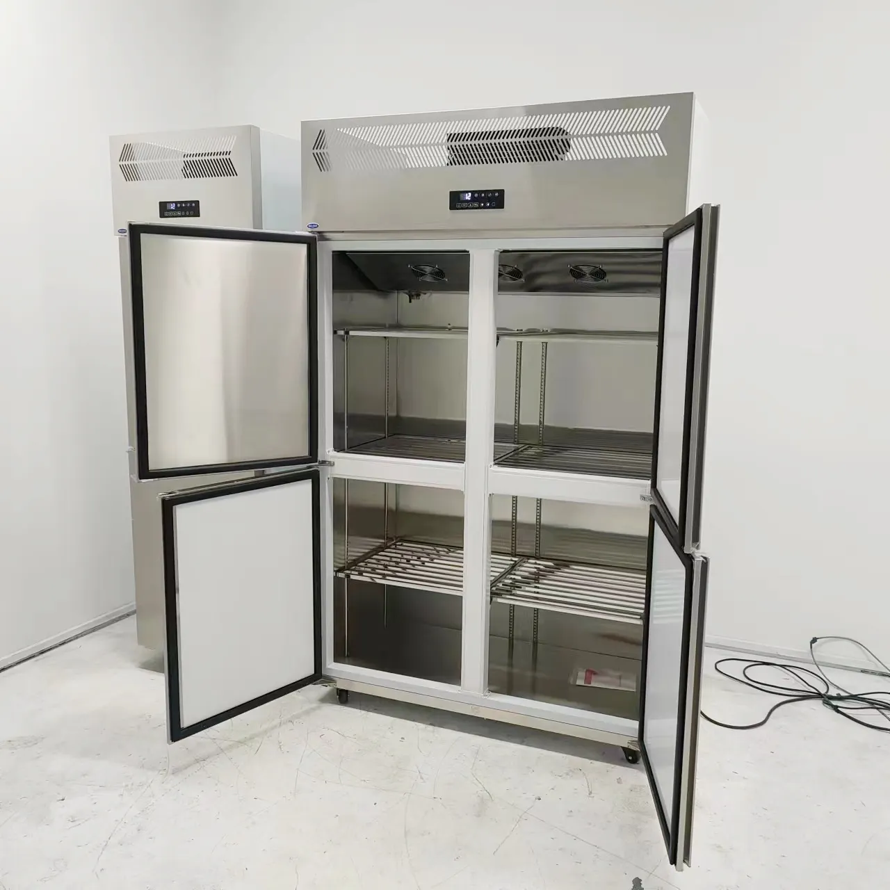Geladeira de aço inoxidável com 4 portas, frigorífico, armário de cozinha, refrigeração, bebidas, geladeira upright, congelador