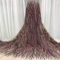 Tissu en dentelle de maille polyester brodé de sequins, style africain et français, matériau lourd et scintillant, coloré, pour mariage, vente en gros d'usine
