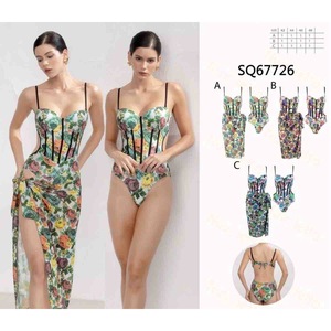 Costume da bagno intero HDJ con stampa floreale, controllo pancia, taglie forti da donna, scollo profondo, push-up, monokini, taglie 44 46 48 50 - Product Image 3