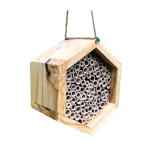 Natural Handmade Wooden Mason Bee Box Native Bee Hotel Hive Hexagon Bee House
