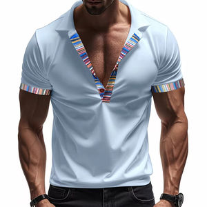Novedad de verano, camiseta Polo para hombre, camiseta de manga corta con cuello en V, Polo informal holgado de manga corta con estampado - Product Image 5