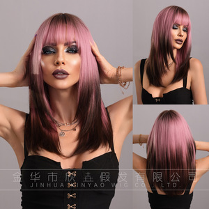 Perruque synthétique réaliste à cheveux longs, effet dégradé rose-brun, pour <span class=keywords><strong>chat</strong></span> siamois, mi-longue, confortable et respirante - Product Image 5