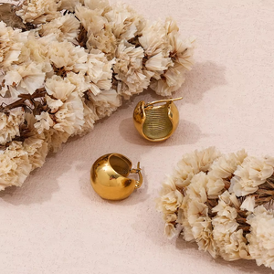 Boucles <span class=keywords><strong>d</strong></span>'oreilles créoles lisses en acier inoxydable plaqué or 316 étanches Boucles <span class=keywords><strong>d</strong></span>'oreilles en forme de <span class=keywords><strong>globe</strong></span> stéréoscopique creux - Product Image 5