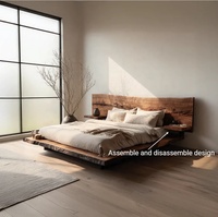 Cadre de lit queen size de style Wabisabi japonais avec tête de lit en bois massif, montage facile, lit plateforme