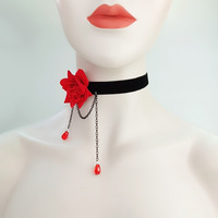 Collier ras du cou sexy HLC pour femme, thème steampunk, collier en dentelle noire avec pendentif fleur rouge, style victorien, collier gothique