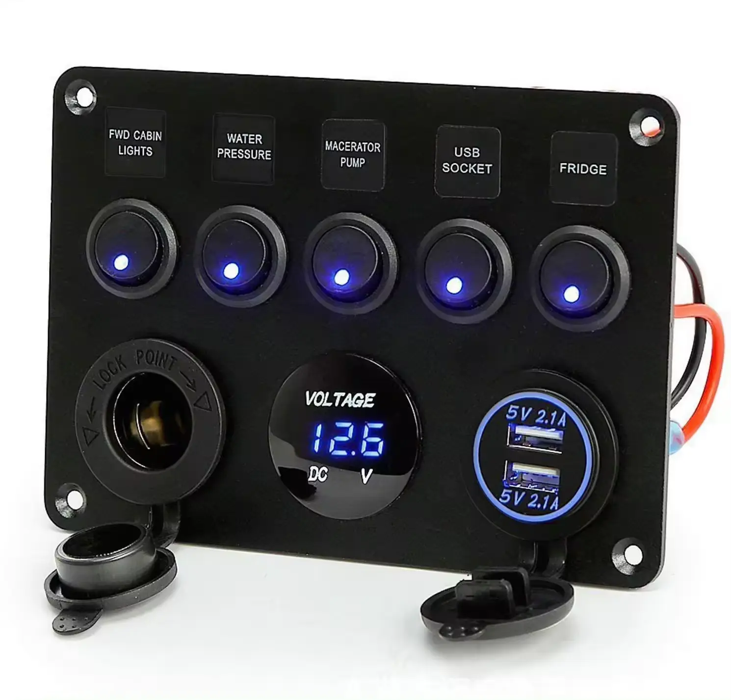 Impermeabile doppia porta USB digitale voltmetro 12V presa combinazione 5 Gang Marine LED barca interruttore pannello interruttore auto pannello interruttore