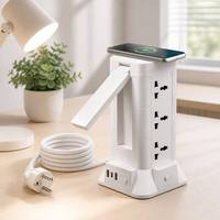 Multiprise verticale personnalisée OEM avec chargeur sans fil Qi, support pliable, prise universelle, 3 ports USB, câble de 2m, norme UE