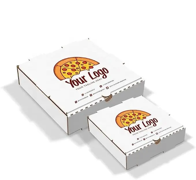 Logo personalizzato 12 14 16 18 pollici scatola di imballaggio per uso alimentare scatola per Pizza ondulata da asporto scatola di carta Kraft bianca scatole per Pizza