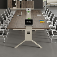Table de réunion contemporaine en mélamine, ensemble de bureau de conférence moderne, grande table de réunion de bureau, mobilier de bureau avec prises électriques