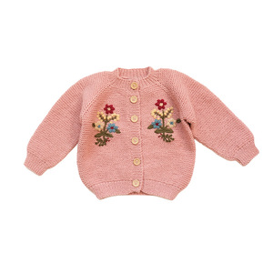 Set Cardigan e Sciarpa in <span class=keywords><strong>Maglia</strong></span> per <span class=keywords><strong>Bambina</strong></span>, Stile Retrò con Fiori Ricamati a Mano, in Cotone per Autunno/Inverno - Product Image 5