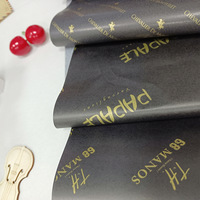 Papier de soie imprimé sur mesure pour emballer les vêtements, les chaussures, les boîtes, papier d'emballage noir personnalisé avec logo doré