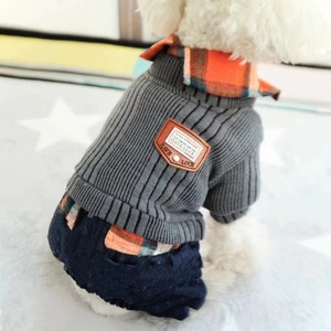 Pet <b>Dog</b> Cat Two Piece Patchwork Fleece Lined Thick Knitted Cotton Clothing <b>For</b> <b>Small</b> <b>Dogs</b> Winter Wear Comfortable Style - Product Image 1