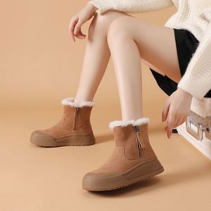 รองเท้าบูทหุ้มข้อสูงสำหรับผู้หญิง ผ้ากำมะหยี่ อุ่นสบาย เหมาะสำหรับฤดูหนาว แฟชั่นลำลอง พื้นหนา บุด้วยผ้าฝ้าย - Product Image 3