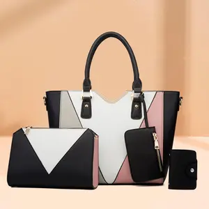 Chaînes de mode femmes épaule concepteur large sangle messager luxe en cuir pu bandoulière 4 ensemble dame sac à main et sac à main