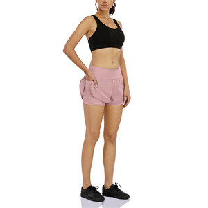 Kadın yüksek bel 2-in-1 Flowy koşu şort toptan çok cepler spor şort spor & Yoga için düz renk - Product Image 3