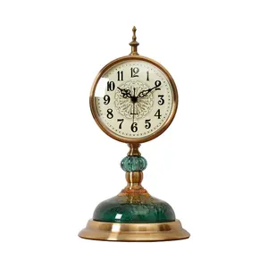 European Style Metal Copper Case Clear Crystal Glass Antique Table Clock