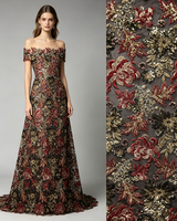 Tissu en tulle brodé de sequins floraux vintage, tissu en maille de luxe pour robe de soirée, robe de mariée en stock