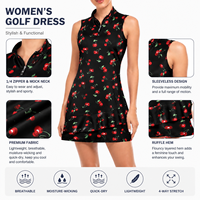 Robe de tennis personnalisée pour femme, sans manches, avec short intégré, imprimé cerise, pour le golf et le sport, avec demi-fermeture éclair, OEM ODM