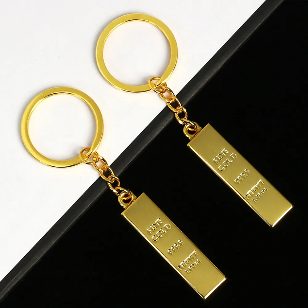 Biểu Tượng Tùy Chỉnh Vàng Thanh Keychain Ban Đầu Trống Tấm Thanh Vàng Với Vòng Ban Đầu Mô Phỏng Keychain