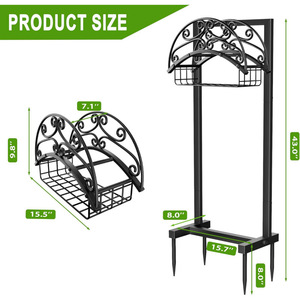 Soporte para manguera de jardín con cesta de almacenamiento y soporte para enrollar, con capacidad para 151 pies de manguera, estante de almacenamiento de jardín independiente. - Product Image 2