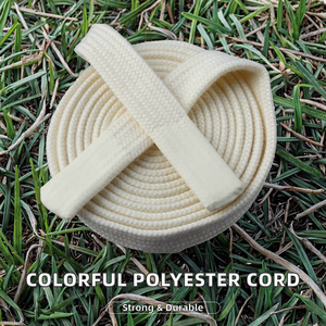 Cordon <span class=keywords><strong>de</strong></span> serrage coloré 100% polyester enduit haute ténacité plat tressé à 3 brins torsadé avec embouts en caoutchouc diamètre 12 mm - Product Image 2