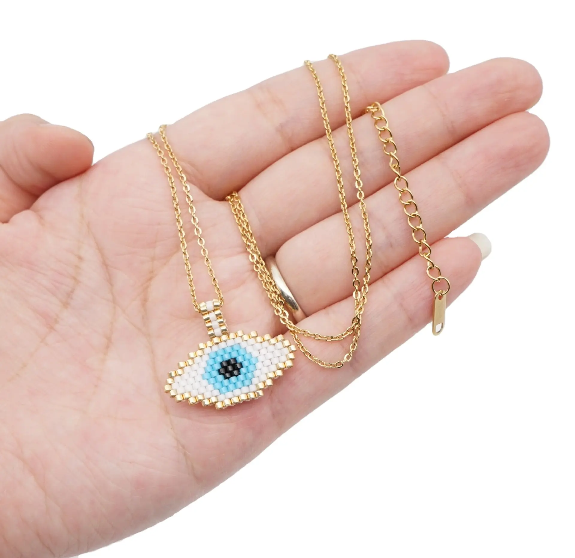 Moyamiya Miyuki beadwork turkish evil eye jewellery pendant gold chain necklace handmade gift amulet jewelry necklace
