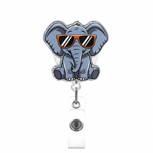 Glitter Acrylic Animal Badge Scroll Sunglasses Elephant Rotating <b>Clip</b> Retractable Easy-Pull ID Badge <b>Buckle</b> - Product Image 5