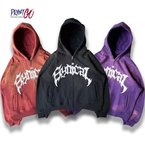 Sudadera con capucha personalizada de peso pesado con cremallera y lavado ácido, popular entre todos para hombres - Product Image 1
