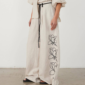 Enyami bohémien Casual oversize Casual ricamato floreale <span class=keywords><strong>pantaloni</strong></span> lunghi larghi <span class=keywords><strong>Palazzo</strong></span> plissettati donna <span class=keywords><strong>pantaloni</strong></span> - Product Image 3