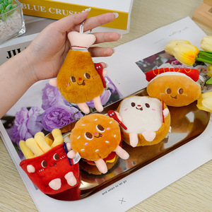 Porte-clés pendentif sac en peluche <span class=keywords><strong>de</strong></span> <span class=keywords><strong>dessin</strong></span> animé, décoration créative mignonne <span class=keywords><strong>Hamburger</strong></span> & Frites, mini poupée style étudiant Ins - Product Image 2