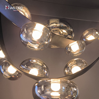 Lampe suspendue LED de luxe, finition noire, éclairage décoratif pour la maison, lustre en verre soufflé à intensité variable pour hôtel, villa